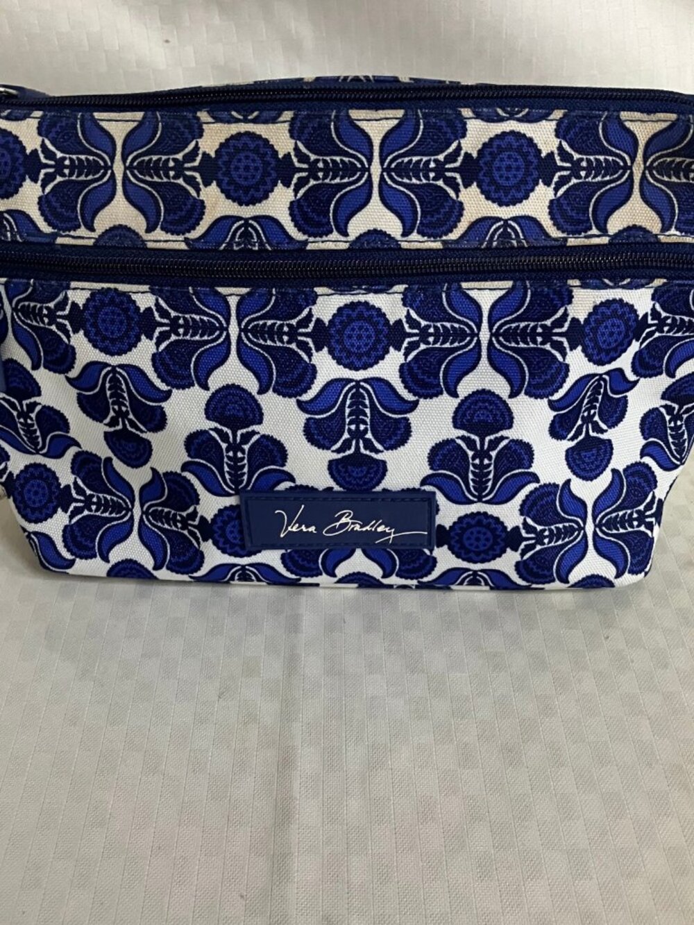 Vera Bradley Cobalt Medallion Double Zip Cosmetic Bag Blue White Travel Pouch